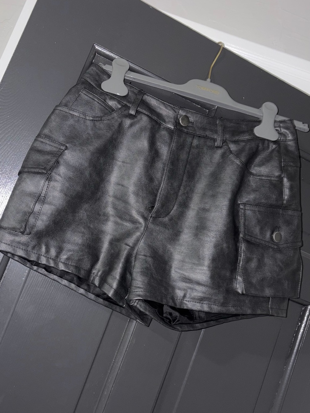 Fashion Nova Black Faux Leather Cargo Shorts